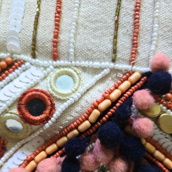 Clements Ribeiro Black Colorful Beaded Crossbody Bag Pom Pom Sequin Clutch - Picture 6 of 7